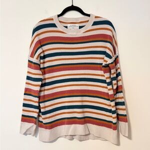 REI Cooperative Wallace Waffle Sweater Colorful Teal Striped